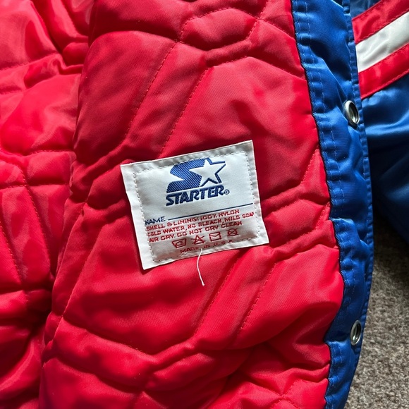 VTG 90s NFL NY Giants STARTER Quilted Snap Close Bomber Jacket Large Made In USA - Picture 9 of 16